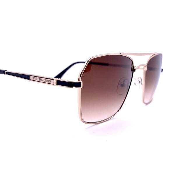 Men’s Aviator Matt Gold Metal Sunglasses Brown Lens By Pier Martino Italy - Picture 6 of 10